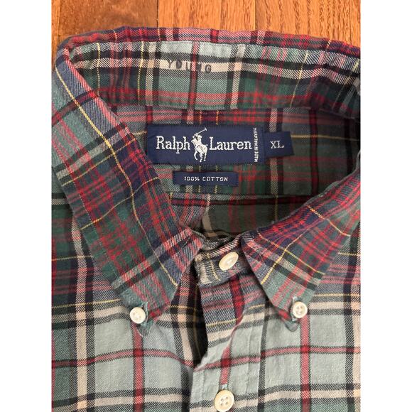 Polo Ralph Lauren Green Red Black Plaid Men's Long Sleeve Button Up Shirt- XL - Picture 5 of 6